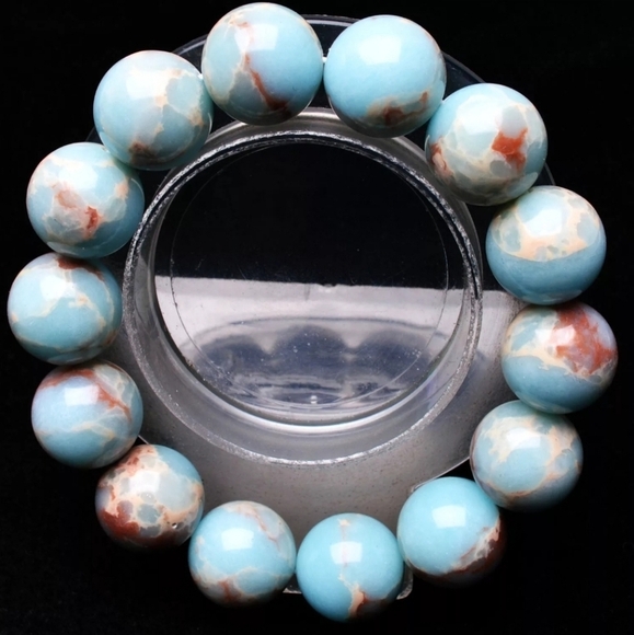 16mm Natural Argentina Blue Chalcedony Quartz Crystal Gemstone Bangle Bracelet - Picture 5 of 9